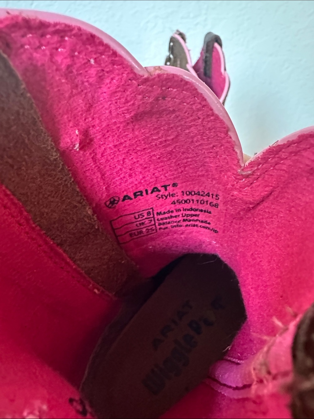 Ariat - Firecatcher Western Brown Kids Cowboy Boots with Pink Accents - Picture 2 of 10